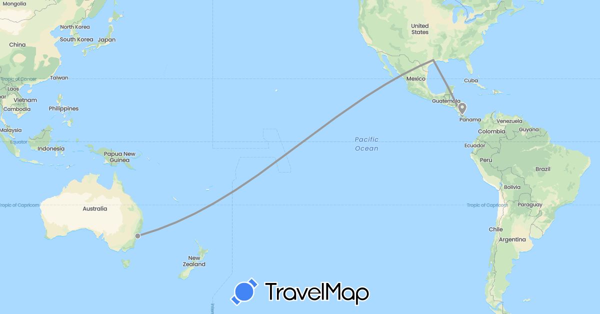 TravelMap itinerary: driving, plane in Australia, Costa Rica, United States (North America, Oceania)